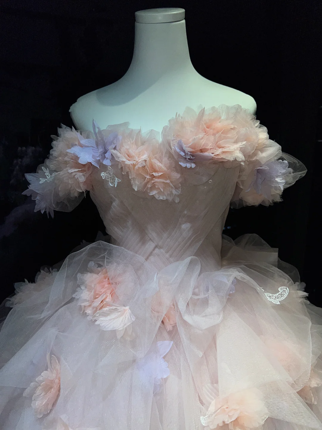 Off Shoulder Blush Pink Prom Dress 3D Floral Corset Layered Tulle Princess Ball Gown  NV7054