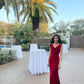 Red simple and elegant wedding guest dress long velvet ball gown evening dress nv2646