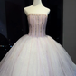 Women Light Purple Ombre Strapless Short Ball Gown, Vertical Beaded Corset Bodice, Sparkle Tulle Fairy Prom Dress  NV6942