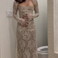 Off-white Elegant Lace Bodycon Dress Long Birthday Party Dress Evening Dress Maxi Dress nv2728