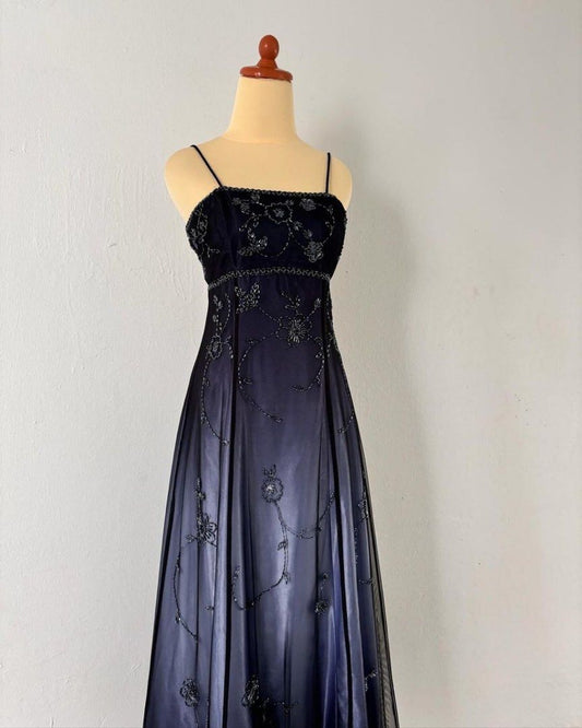 NiceVestidos--Dark Exquisite Floral Long Chiffon Prom Dress Homecoming Dress Fairy Dress Nv5585