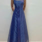 Blue delicate floral beading glitter spaghetti straps elegant fashion long tulle ball gown evening dress party dress prom dress nv3797