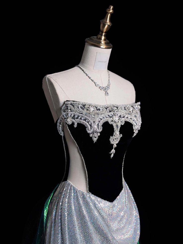Silver Vintage Beading Long Satin Ball Gown Evening Dress Party Dress nv4862