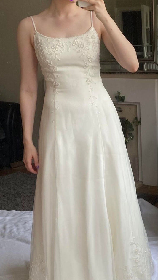 NiceVestidos--White Delicate Floral Long Tulle Prom Dress nv5574