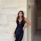 Black simple fashion elegant V-neck low-cut hollow long evening dress prom dress nv2158