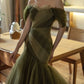 Green beautiful elegant long tulle off-shoulder ball gown evening dress nv73