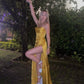 Yellow stylish charming spaghetti straps long slit ball gown evening dress party dress nv2487