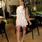 White simple elegant ruffle short mini Chiffon party dress homecoming dress evening gown nv2388