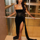 Black tube top sexy long slit ball gown evening dress nv2863