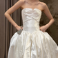 Ivory Strapless Twisted Draped Satin A-Line Wedding Gown  NV7194