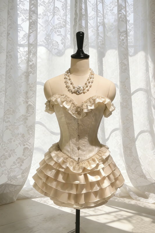 Vintage Tiered Ruffle Cocktail Dress in Champagne NV6747