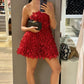 Red hot fashion sweetheart feather short mini prom dress evening dress homecoming dress party dress nv2410