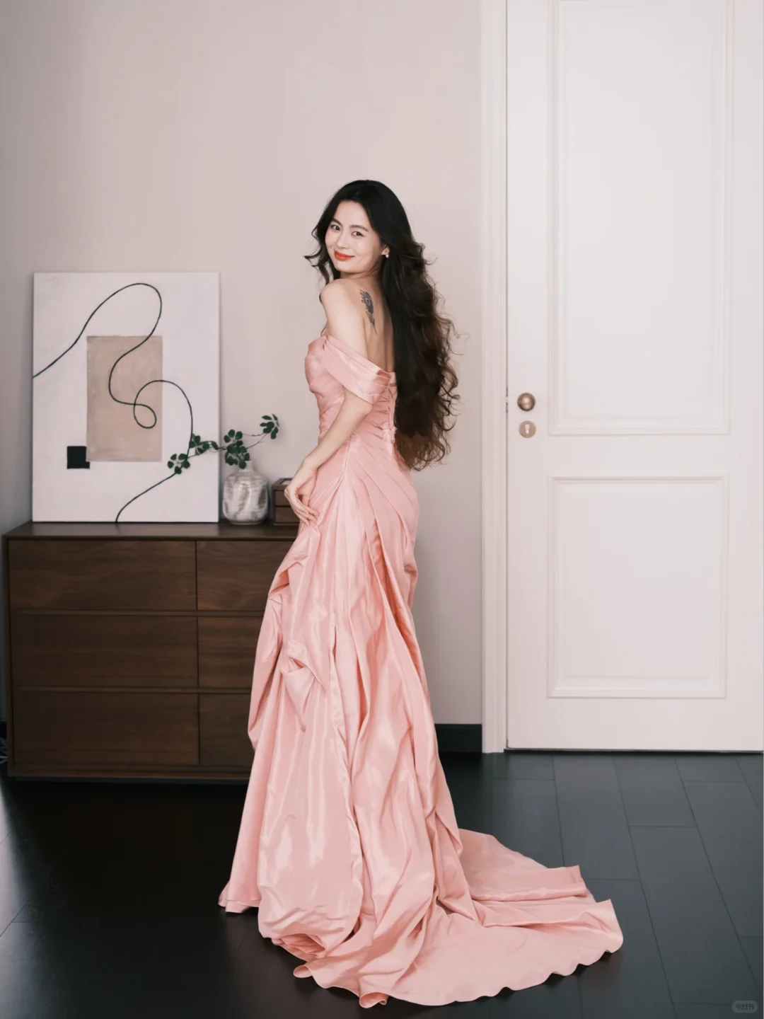 Blush Pink Off The Shoulder Satin Mermaid Evening Gown  NV7220