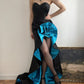 Black sweetheart collar blue embellished floral tube top long ball gown evening dress nv2900