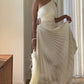 White Fashion One Shoulder Pleated Asymmetric Hem Satin Dress Chic Long Ball Gown Evening Gown Party Dress nv1850