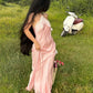 Pink Strapless Lace Long Satin Ball Gown Evening Dress Wedding Guest Dress nv2908