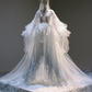 Gradient Ocean Wedding Dress, Sheer Layered Tulle, Bubble Lace, Long Train, Fantasy Bridal Gown  NV7482