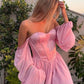 Pink Sweetheart Neck Long Sleeve Tulle Short Mini Homecoming Dress Party Dress nv2798