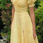 Yellow Elegant Long Puff Sleeve Slit Prom Dress Birthday Dress Evening Dress Wedding Guest Dress nv1710