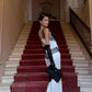 Black and white contrast lace fashionable elegant sexy long satin Prom Dress evening dress wedding guest party dress nv4806
