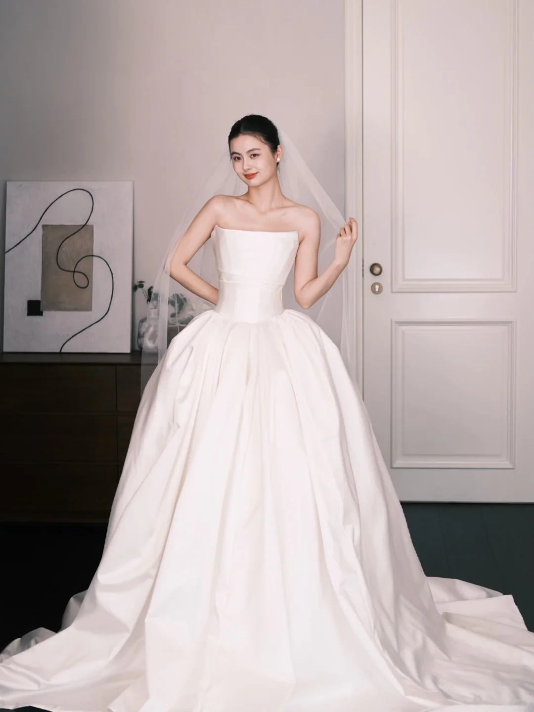 Strapless Satin Ball Gown Wedding Dress, Minimalist Bridal Gown  NV7347