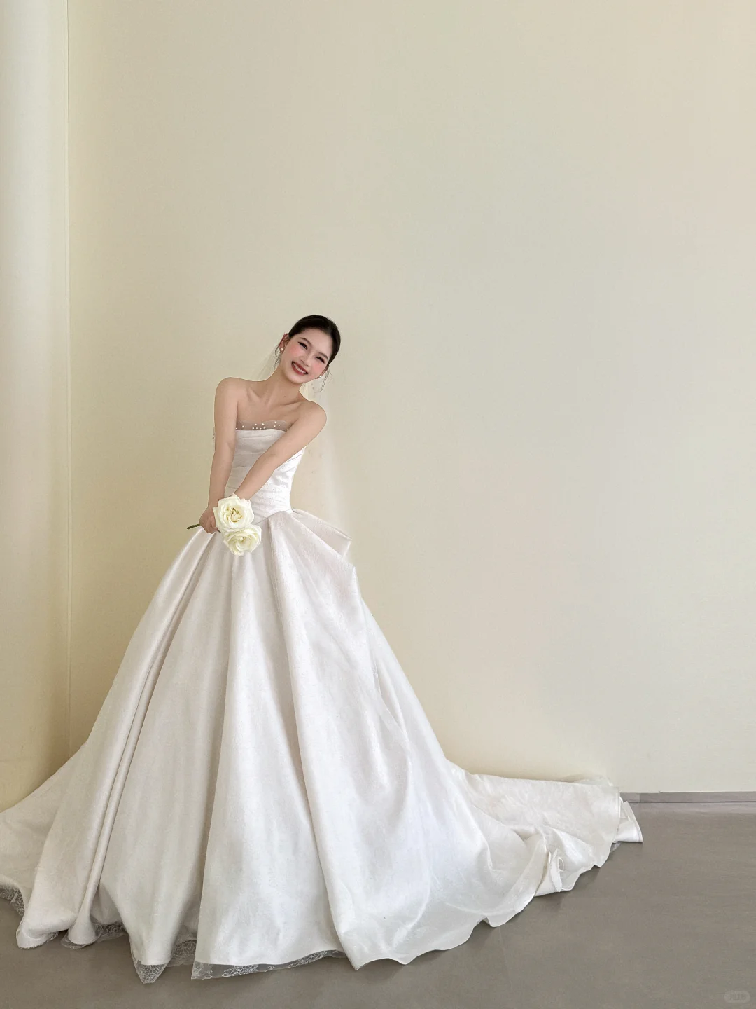 Strapless Satin A Line Wedding Dress Long Train Princess Bridal Gown  NV7130