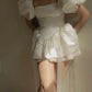 Ivory satin short mini puff sleeve homecoming dress birthday party dress nv2859