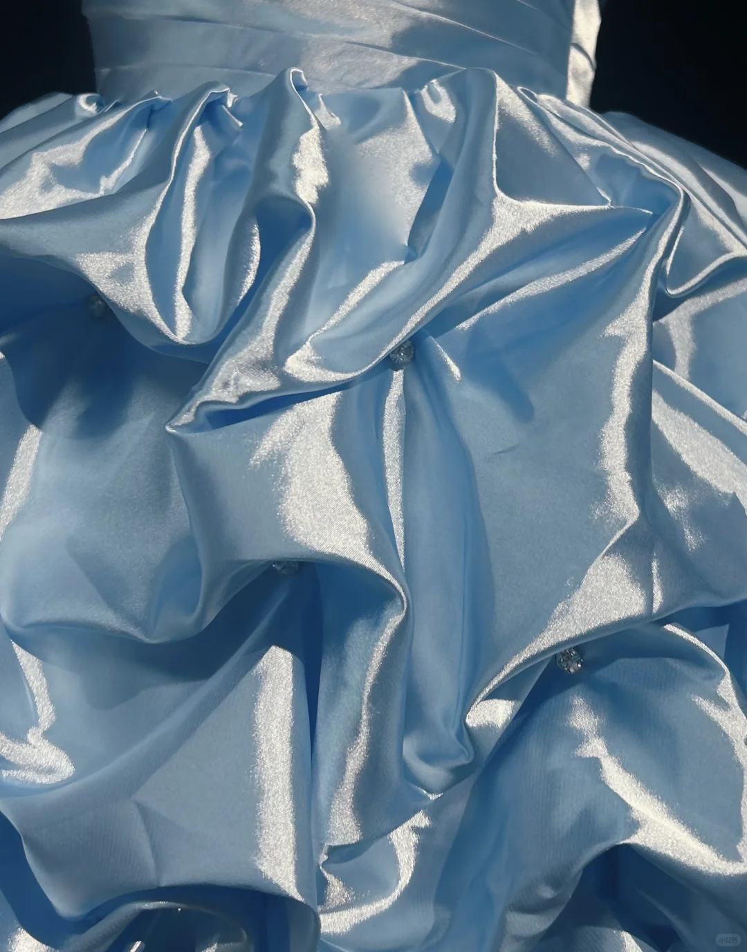 Light Blue Strapless Short Homecoming Dress Ruched Satin Puffy Ruffle Skirt Rhinestone Formal Cocktail Gown  NV6907