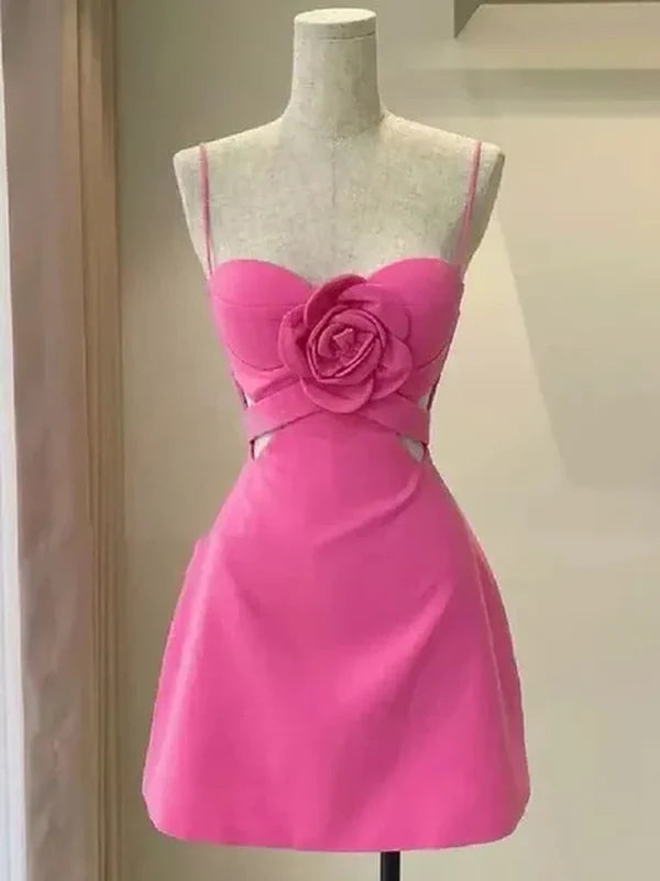 Sweet Mini Pink Rose Short Dress Prom Party nv1691