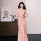 New Chinese Cheongsam Evening Dress Halter Pink 3D Floral Mermaid Gown  NV7250