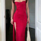 Red applique simple sexy long slit prom dress evening gown party dress nv2344