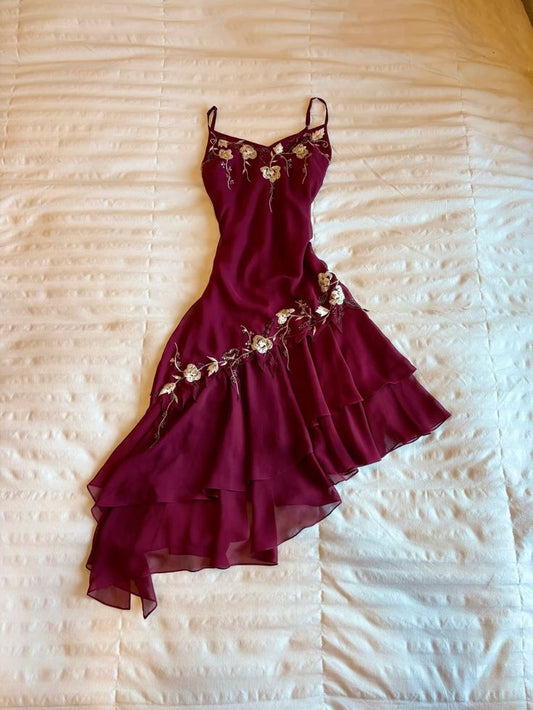 Purple Vintage Floral Chiffon Short Homecoming Dress nv4468