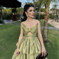 Green Elegant Cute A-line Off-shoulder Multi-layered Backless Evening Dress Ball Gown Party Dress nv2378