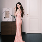 New Chinese Cheongsam Evening Dress Halter Pink 3D Floral Mermaid Gown  NV7250