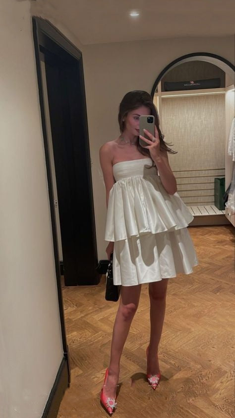 White pretty fashion ruffle layered short mini prom dress elegant party dress homecoming dress evening dress nv2428