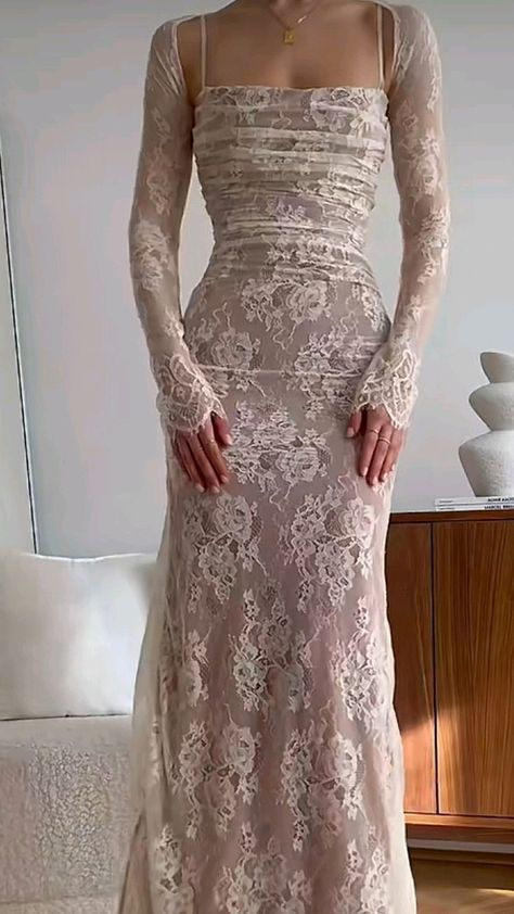 Off-white Elegant Lace Bodycon Dress Long Birthday Party Dress Evening Dress Maxi Dress nv2728