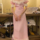 Pink Vintage Sweet Elegant Lace Off Shoulder Long Prom Dress Evening Dress Party Dress Homecoming Dress nv2778