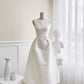 White Vintage Elegant Long Satin Homecoming Dress Prom Dress Evening Dress Party Dress nv3527