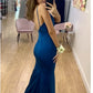 Blue simple and elegant A-line V-neck mermaid long prom dress evening dress party dress nv2438