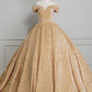 Champagne Off Shoulder Sequined Long Ball Gown Evening Dress nv2810