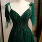 A-Line Off Shoulder Tulle Lace Dark green Long Prom Dress Long Evening Dress nv1648