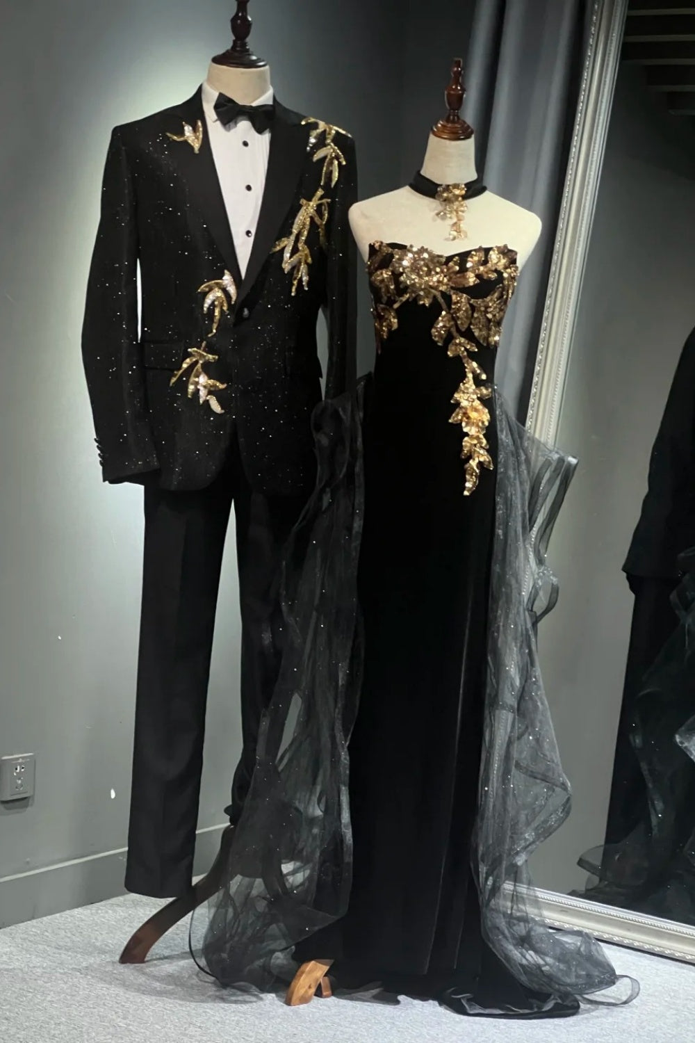 Black Gorgeous Gold Long Tulle Ball Dress NV6626