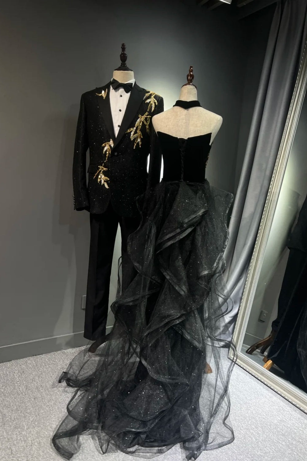 Black Gorgeous Gold Long Tulle Ball Dress NV6626