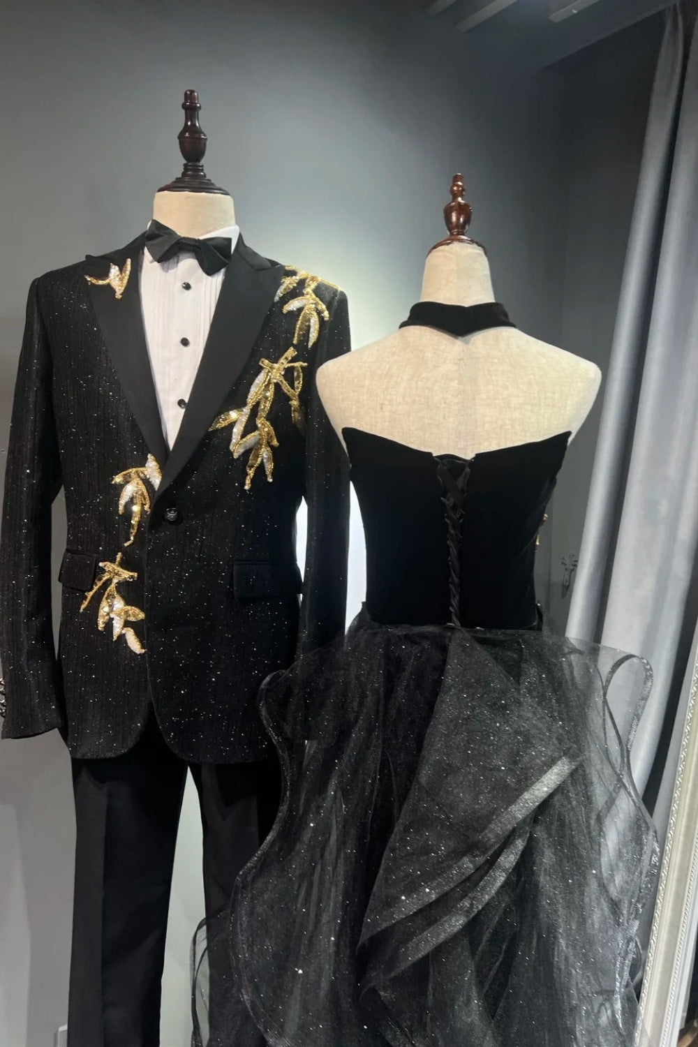 Black Gorgeous Gold Long Tulle Ball Dress NV6626