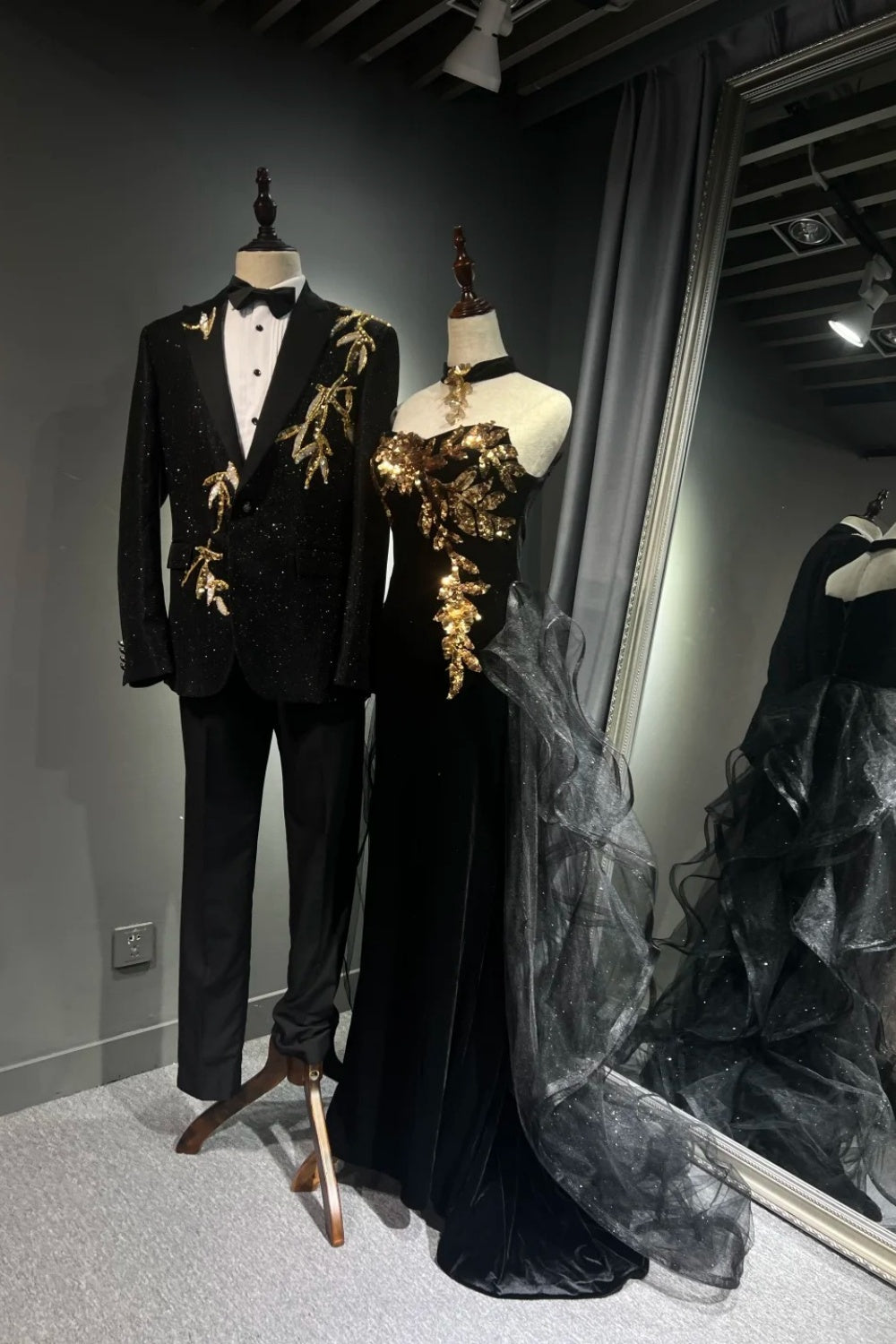 Black Gorgeous Gold Long Tulle Ball Dress NV6626