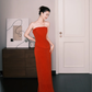 Strapless Pleated Mermaid Evening Gown Red Fitted Wedding Reception Dress  NV7255