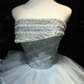 Light Ice Blue Sparkly Tulle Long Evening Gown Strapless Tiered Puffy Ball Gown Prom Dress  NV7069