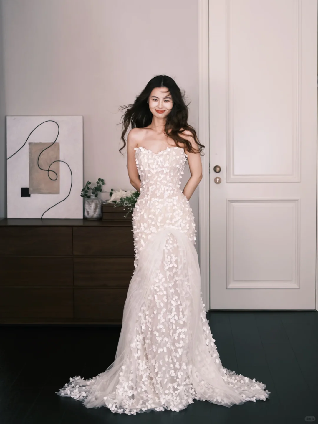 3D Floral Tulle Mermaid Wedding Dress Strapless Bridal Gown  NV7311