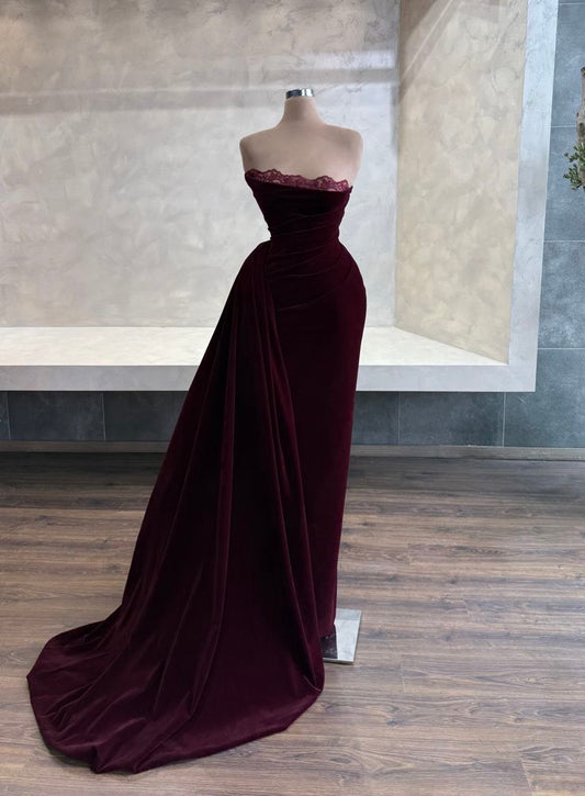 NiceVestidos-Grape Purple And Dark Purple Velvet Long Formal Prom Dress NV6150