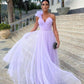 Light purple A-line floor-length tulle long ball gown evening gown bridesmaid dress nv11